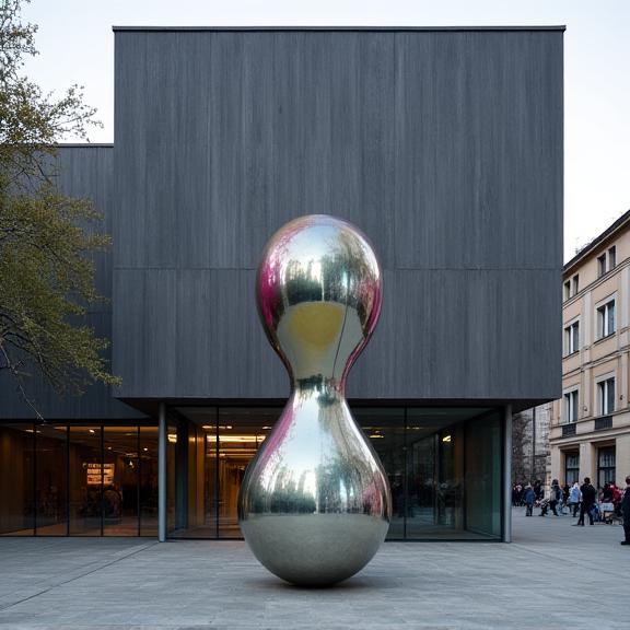 Moderne Skulptur vor der Fassade des MUMOK im Museumsquartier Wien.